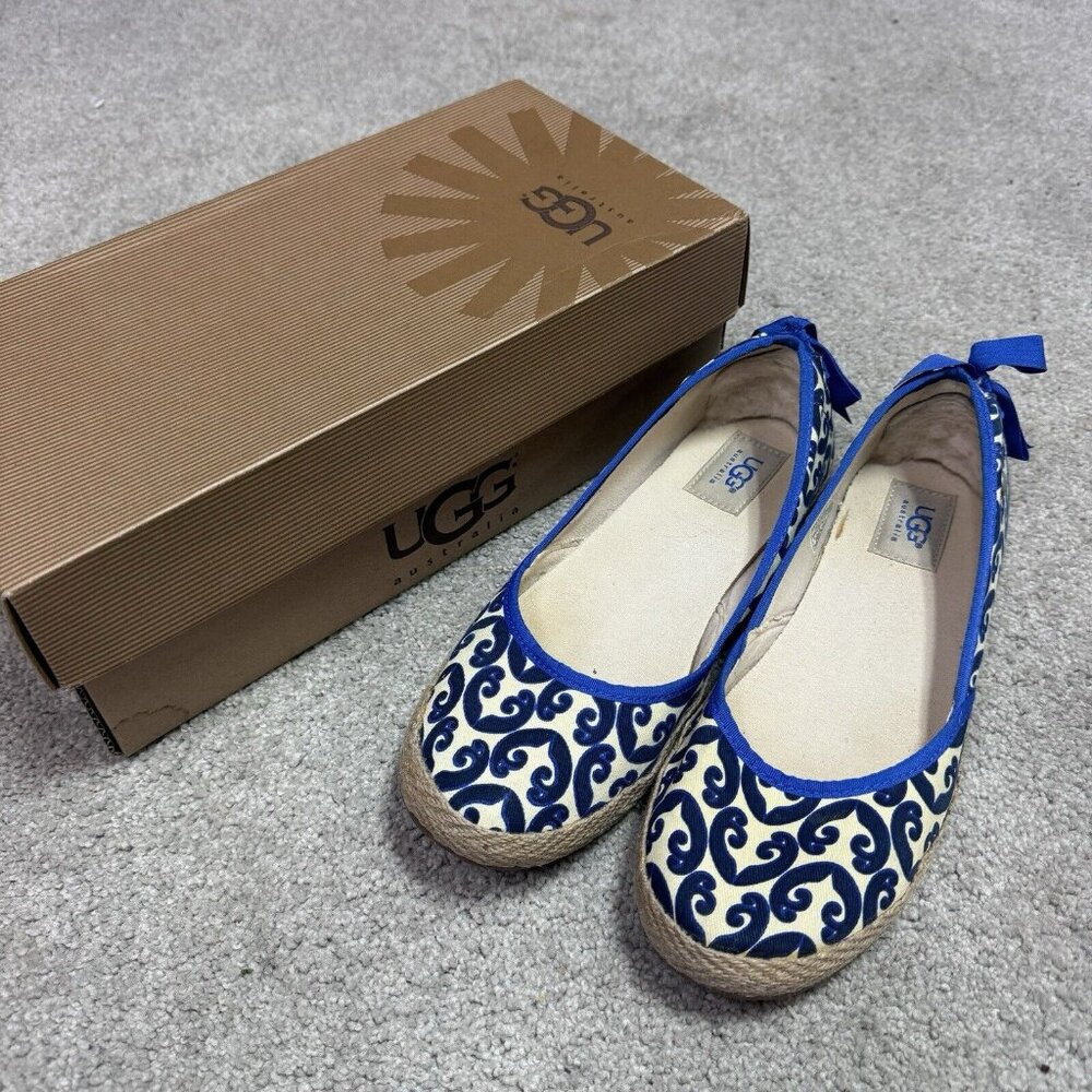Ugg Indah Marrakech Shoes Flats Slip On Blue Ivory 1002691 Women's Size 9